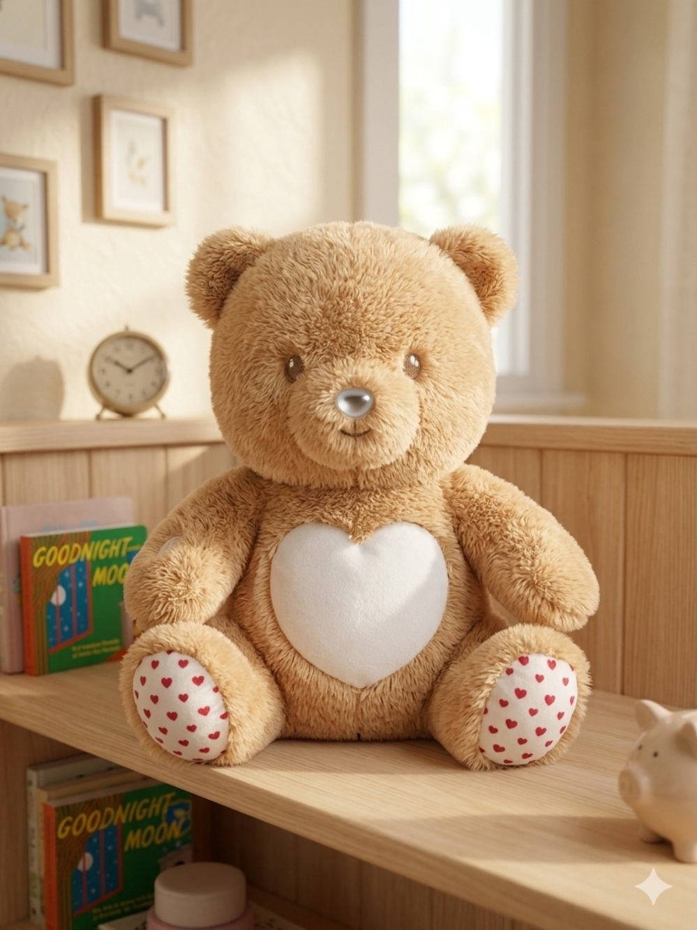 Magic Cream Brown Teddy Bear with White Heart and Red-Heart Paw Pads